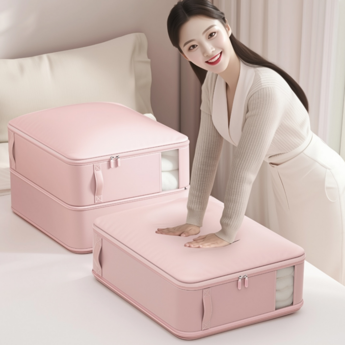 한평한뼘 이분의일 이불 압축 파우치 고급형 특대형, 2개, 핑크