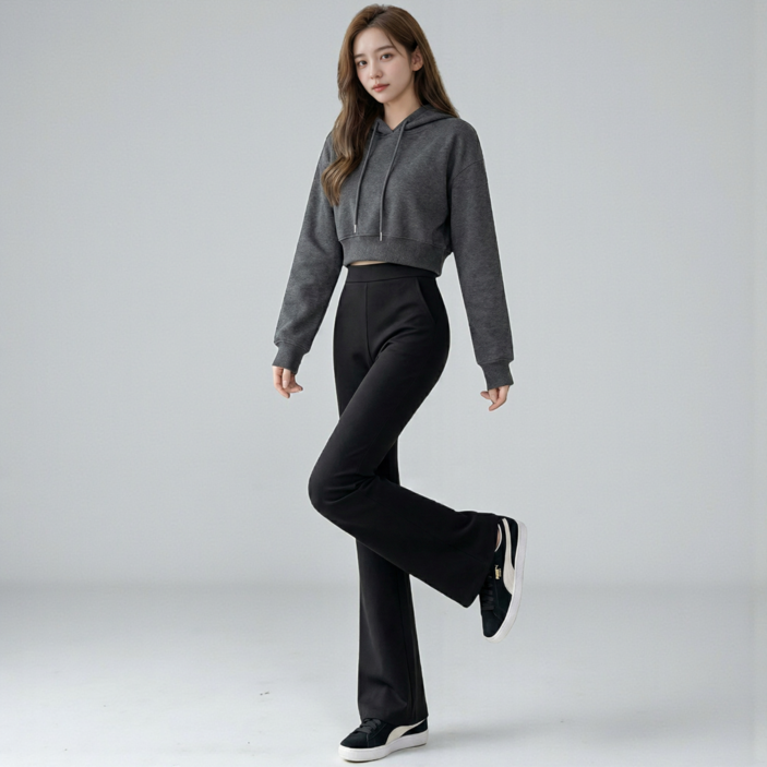 에이프릴랩스 세미 부츠컷 기모 밴딩 슬랙스 팬츠