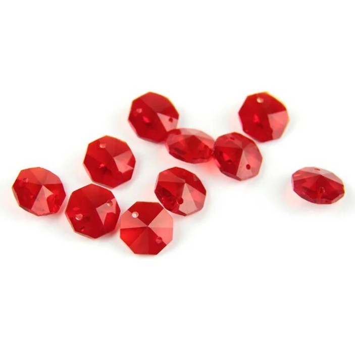 100 개 14mm 크리스탈 샹들리에 부품 유리 팔각형 비즈 1 구멍/2 구멍 DIY 스트랜드 액세서리 서캐처 홈 장식