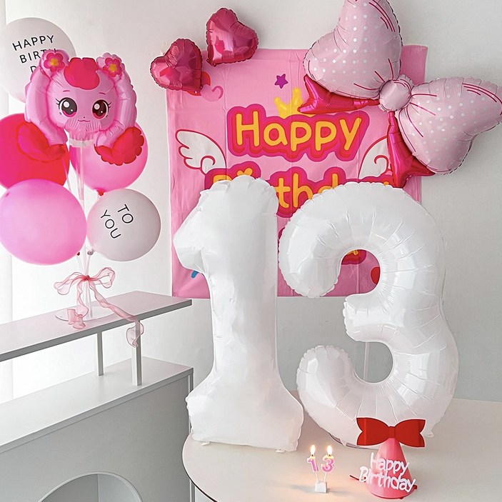 하피블리 산리오 캐릭터 풍선 아이 생일 파티 용품 세트, 프리미엄세트(숫자13)