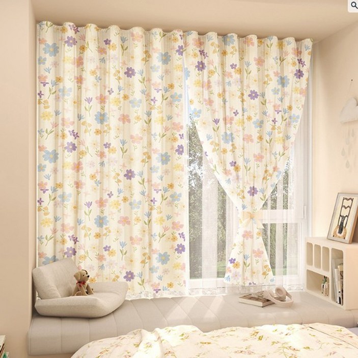 창문 커텐 찍찍이 탈부착 방식 이중 가리개 커튼