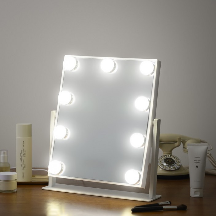 나쥬랑 메이크업 거울 LED 무선 조명 화장 거울, 화이트