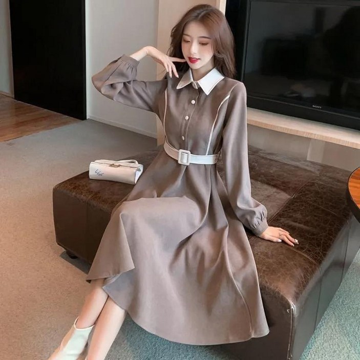 ANYOU 원피스 가을 신상 셔츠 스커트 한국 배송