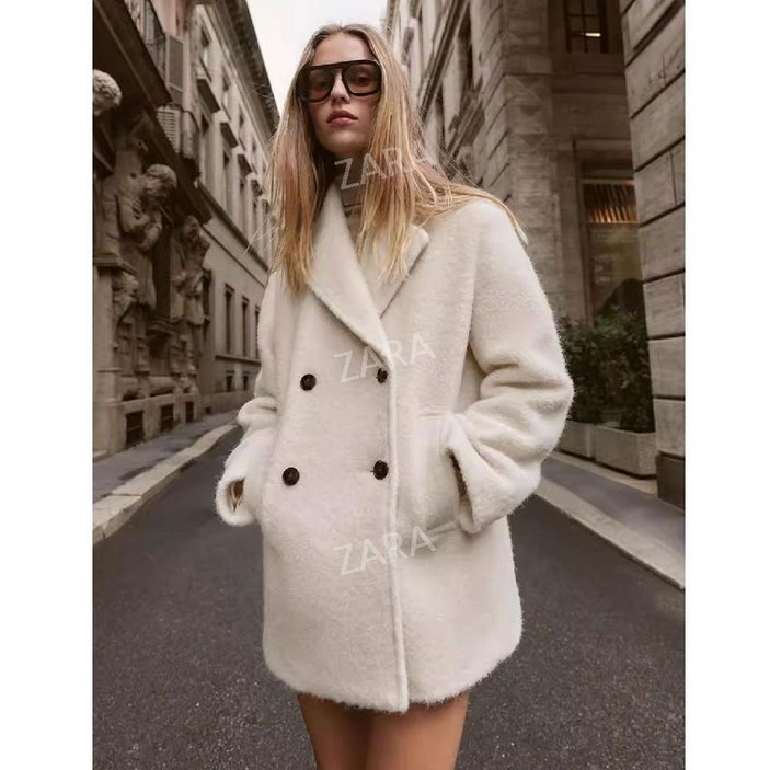 자라 겨울 신상 트위드 더블 플래킷 하프 코트 자켓