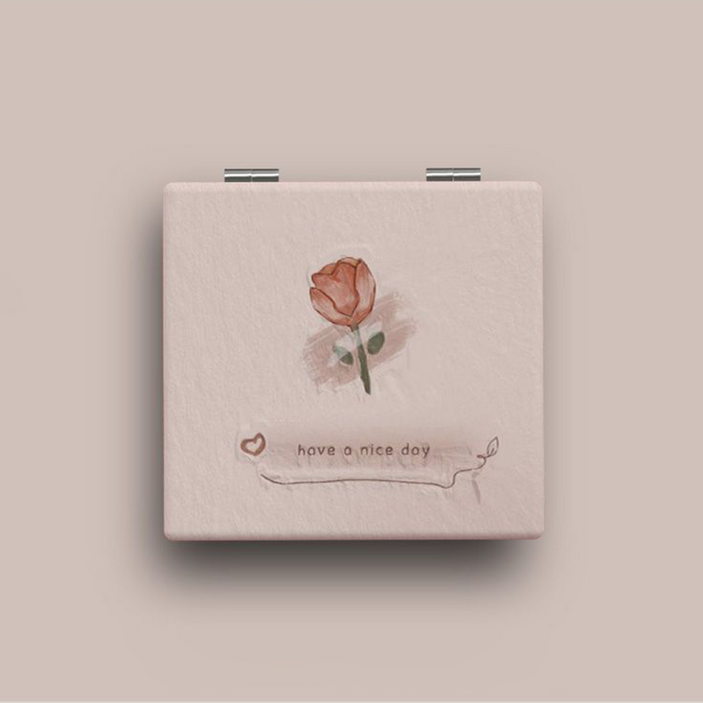 미리아 봄날씨 나들이 아이템 심플 빈티지 스타일 접이식 미니 손거울, 핑크, 1개