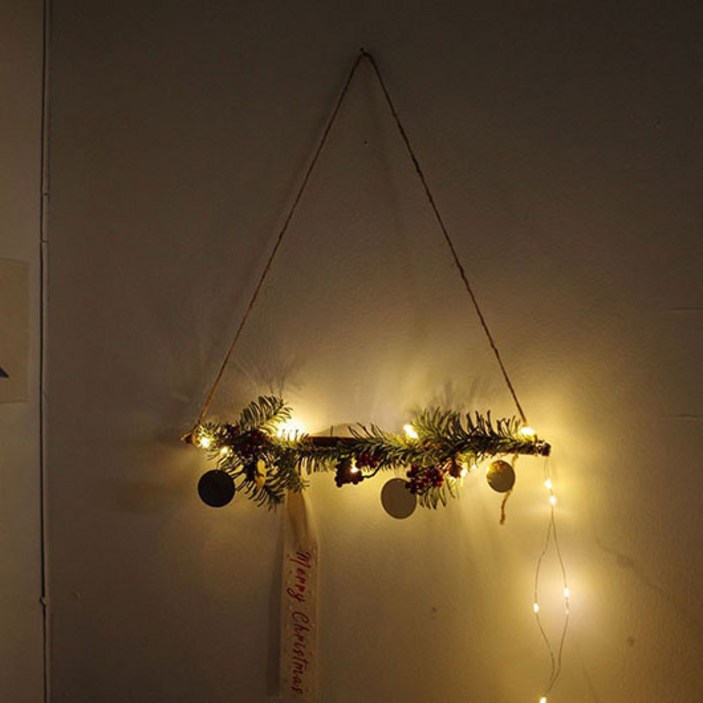 크리스마스리스 솔잎 가랜드 만들기 DIY KIT  크리스마스장식  벽걸이트리 만들기, 1세트, 가랜드줄조명 추가