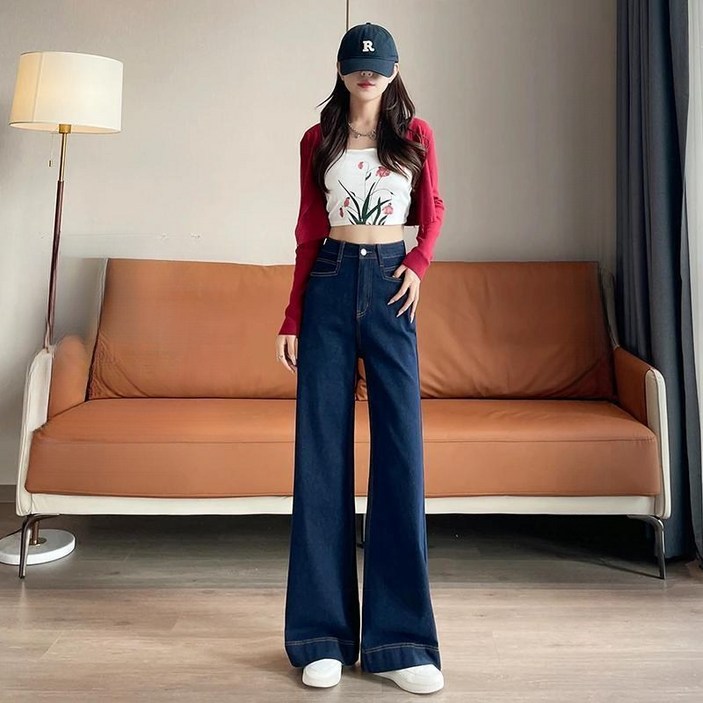 SAHINER 봄가을 여성 하이웨이스트 세미와이드 데님 롱팬츠 LWANZ46