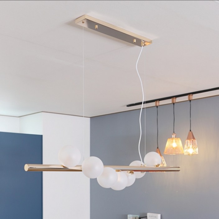 주방조명 팬던트 W358-7 7등 샴페인골드 E14 램프 주택 카페 인테리어 조명 전구 별도