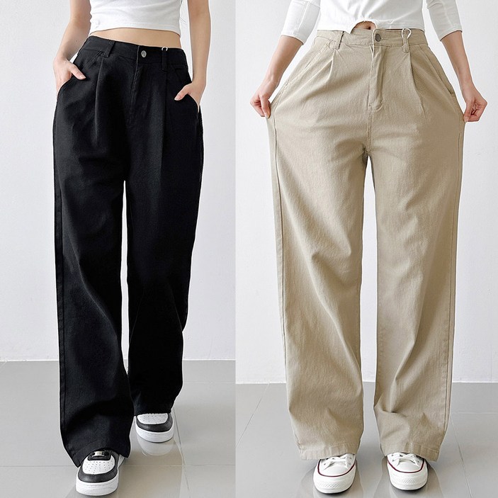 [쫀쫀신축성] 스판 핀턱 반밴딩 팬츠 신축성좋은 면바지 뒷밴딩 베이직 기본 예쁜핏 데일리 세미 캐주얼