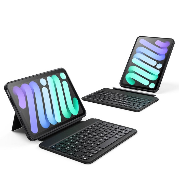HOU 아이패드 미니6 미니7 호환 키보드 케이스 세로 가로 거치 펜슬 수납 블루투스 한국어 키보드