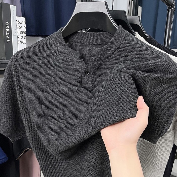 남성 헨리넥 반팔 티셔츠 부드러운 순면 반팔티