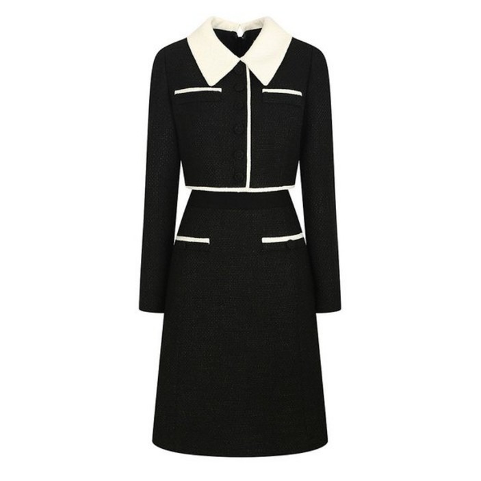 ❲매장정품❳ JJ지고트 결혼식 원피스 단정한 솔리드 배색 트위드 GNAA0OP12 하객 오피스 룩