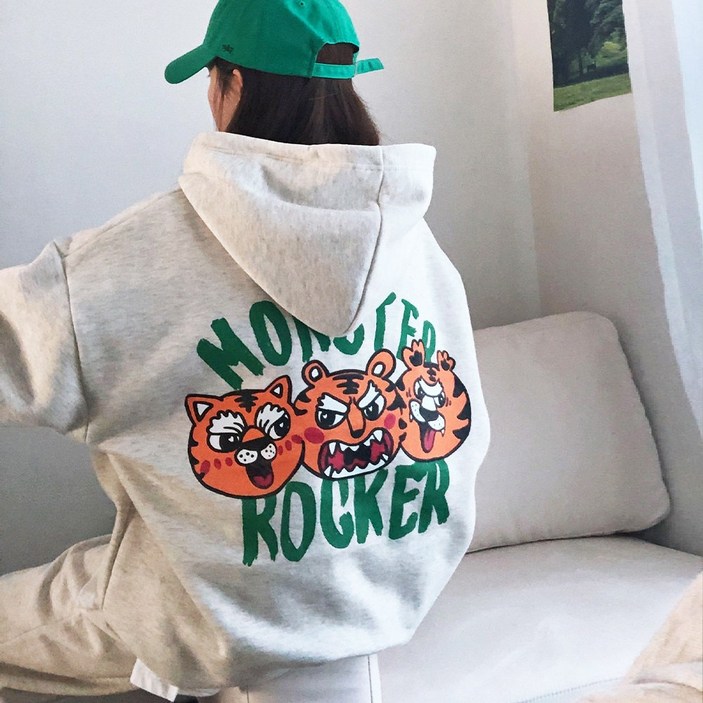 러브앤시티 면기모선택 남녀공용 사계절 몬스터락 후드티셔츠 오버핏 빅사이즈