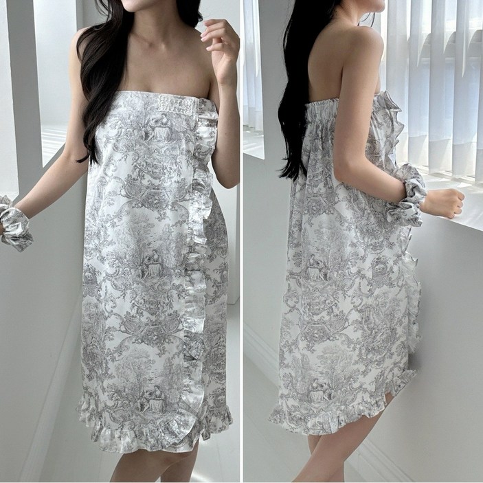 여성 샤워가운 골프 라운딩 목욕 호텔 여행 샤워랩 면실크 트왈드주이 고급원단 국내제작