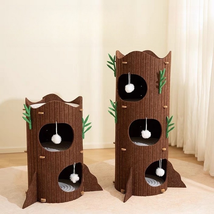 Arsjuo 고양이 숨숨집 통나무형 방음 하우스 미니 캣타워