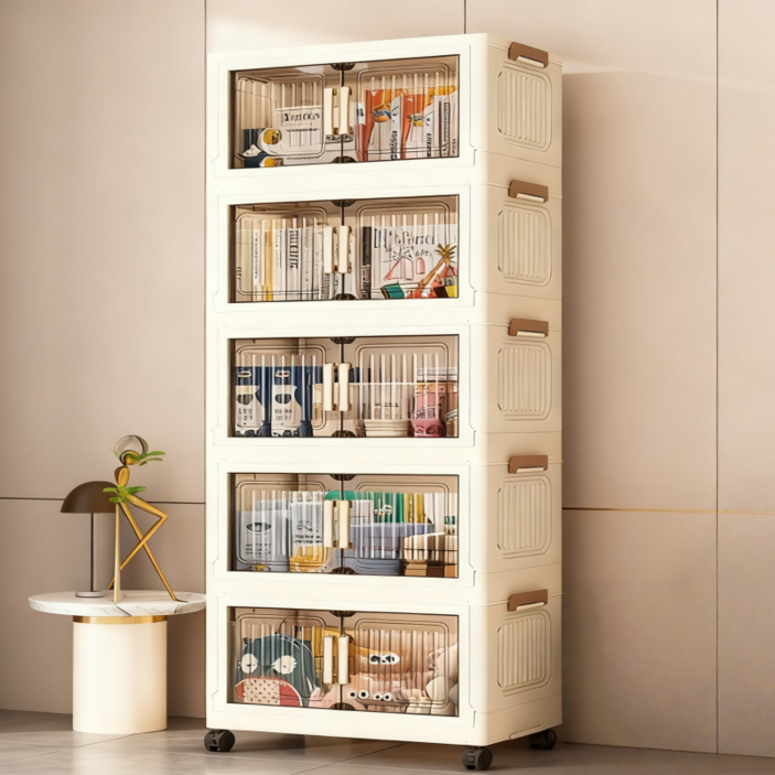 Serendipity Bloom  접이식 수납장  이동식 대용량 다기능 수납장  설치 없이 이중 문 생활용 박스 H158-030