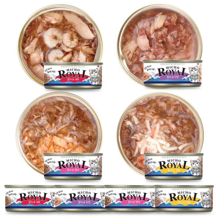 (2월 특가 이벤트) 프리미엄 로얄 미쵸 캔 5종 콤보 170g x 24개입 고양이 간식 통조림, 170g, 24개