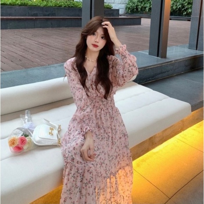 여성 쉬폰 플라워 롱원피스 브이넥 허리 라인 슬림 봄 가을 겨울 원피스 셔링 데이트룩 빅사이즈 원피스2xl 여성 쉬폰 플라워 롱원피스 브이넥 허리 라인 슬림 봄 가을 겨울 원피스 셔링 데이트룩 빅사이즈 원피스2xl