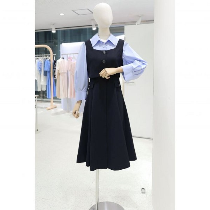 백화점 [JJ지고트] 25F/W(가을) 셔츠 배색 뷔스티에 플레어 원피스 (GR8M0OP901) 아울렛