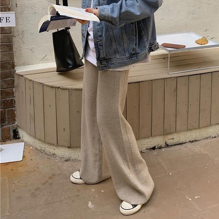 순이 C.여성 소프트 니트 라인 와이드 밴딩바지