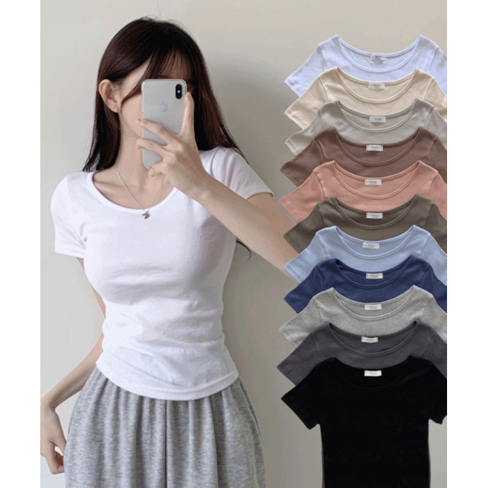 자스민벨 에그 무지 기본 라운드 면티 반팔티 티셔츠