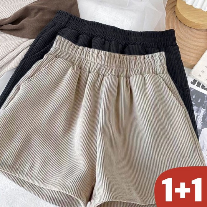 (신상 추천) 85kg까지 빅사이즈 1+1 여성 코듀로이 하이웨이스트 옆트임 a라인 숏팬츠 가을 겨울 편한 와이드 날씬해보이는 심플 캐쥬얼 모던 디자인 데일리 아웃도어 코디 반바지