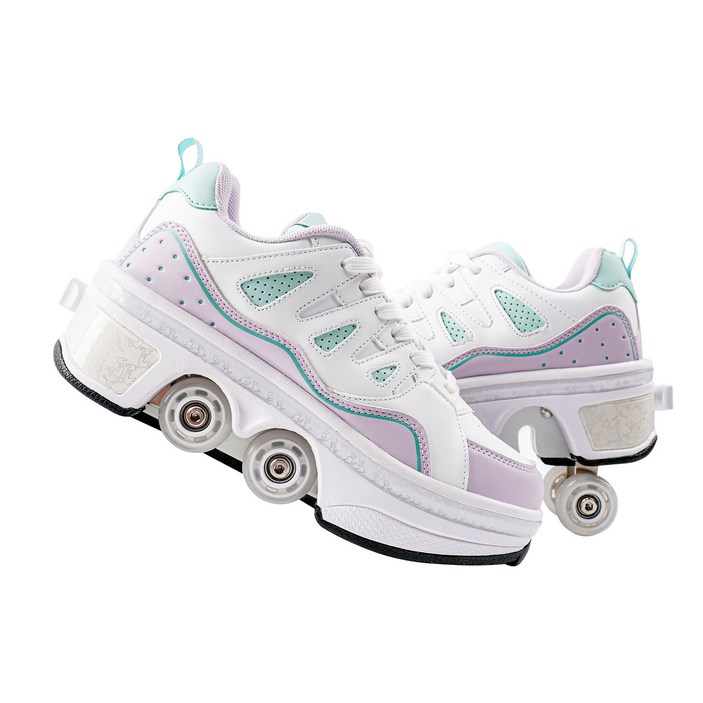Pairduck남녀공용 접이식 롤러스케이트 인라인스케이트 LED 컬러 조명 포함 쿼드 스케이트, 1개, 흰색 보라색 로우탑 04 Pairduck남녀공용 접이식 롤러스케이트 인라인스케이트 LED 컬러 조명 포함 쿼드 스케이트, 1개, 흰색 보라색 로우탑 04