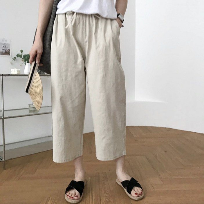 럭키제이 픽미 배기 린넨 통바지 여름 팬츠 여성용