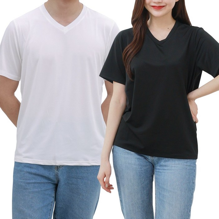 쿨 스트레칭 기능성 브이넥 반팔 티셔츠 2P_남녀공용/헬스티