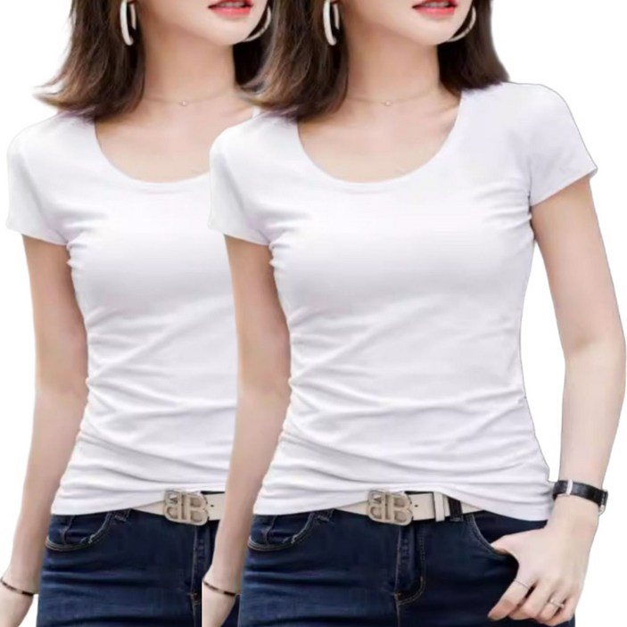 빠른토끼 여성 U넥 반팔티 슬림 이너웨어 반팔 날씬 스판 데일리 무지 유넥 캐주얼 1+1