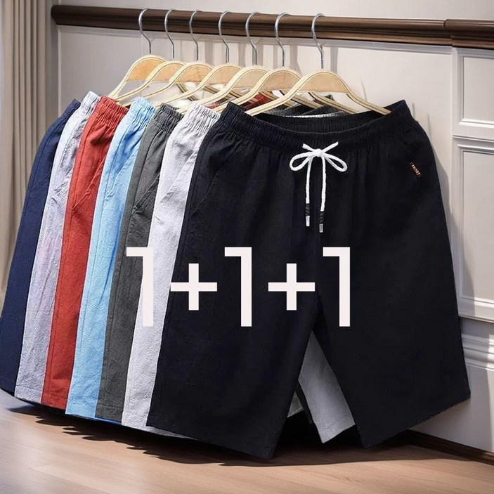 1+1+1 뉴네임 남성 시원한 린넨 5부 면 밴딩바지 반바지 쿨바지 여름반바지 여름바지