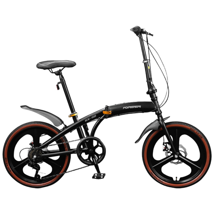 우브로 완조립 접이식 미니벨로 20인치 7단 가벼운 출퇴근 캠핑용 남성 여성 가성비 성인 학생 청소년 자전거, 1개, 150cm, 삼발이휠 블랙