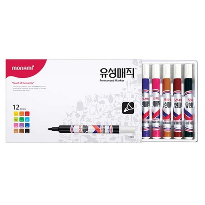모나미 유성 매직, 혼합색상, 12개
