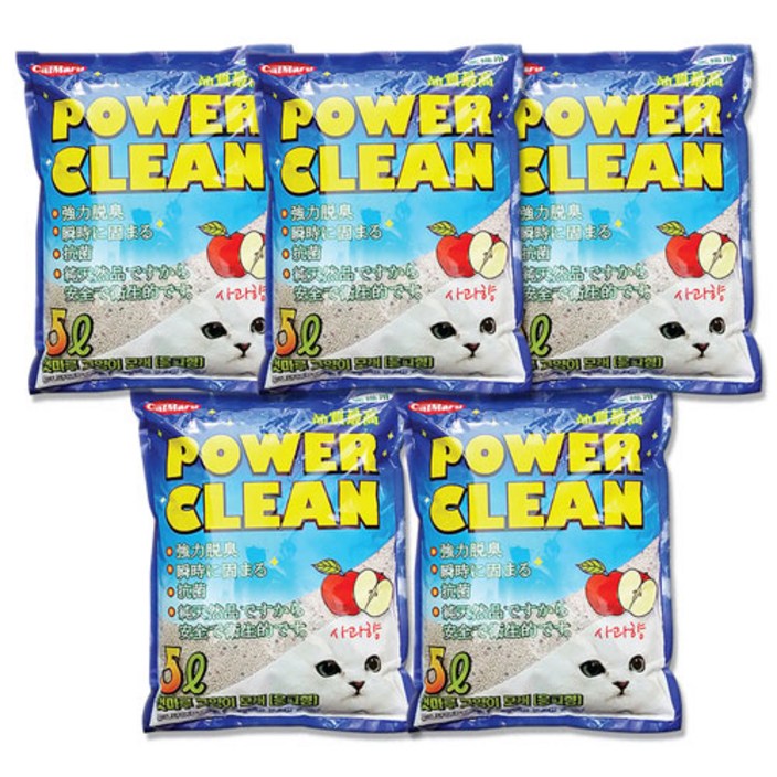 캣마루 파워크린 고양이모래, 5L, 5개, 사과향