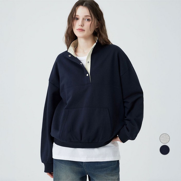 ELLEPARIS 여성용 배색 티핑 하이넥 스웻셔츠