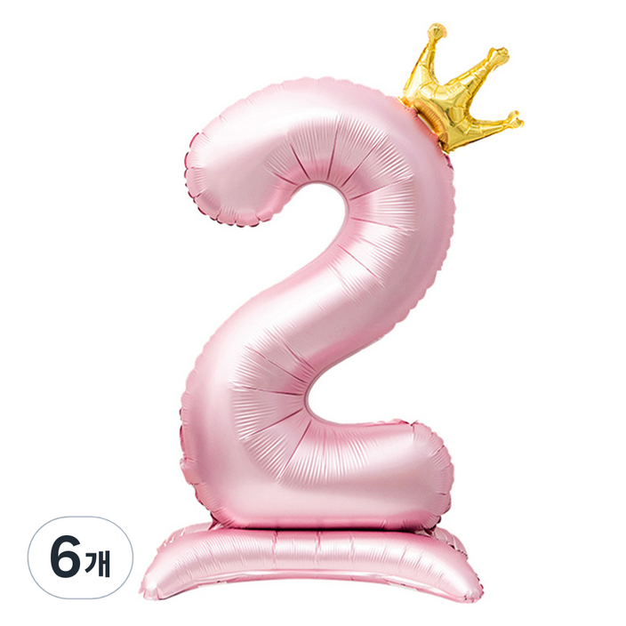 인블룸 대형 왕관 숫자 스탠드 파티풍선 2, 핑크, 6개
