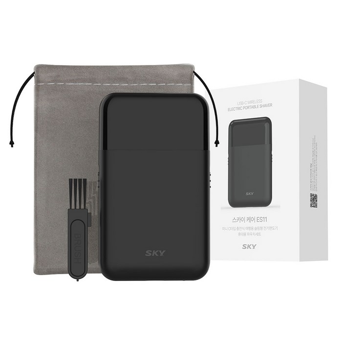 스카이 케어 미니 C타입 충전식 여행용 슬림형 전기면도기 휴대용 파우치 세트 SKY-CA-ES11, SKY-CA-ES11, 시크릿 블랙
