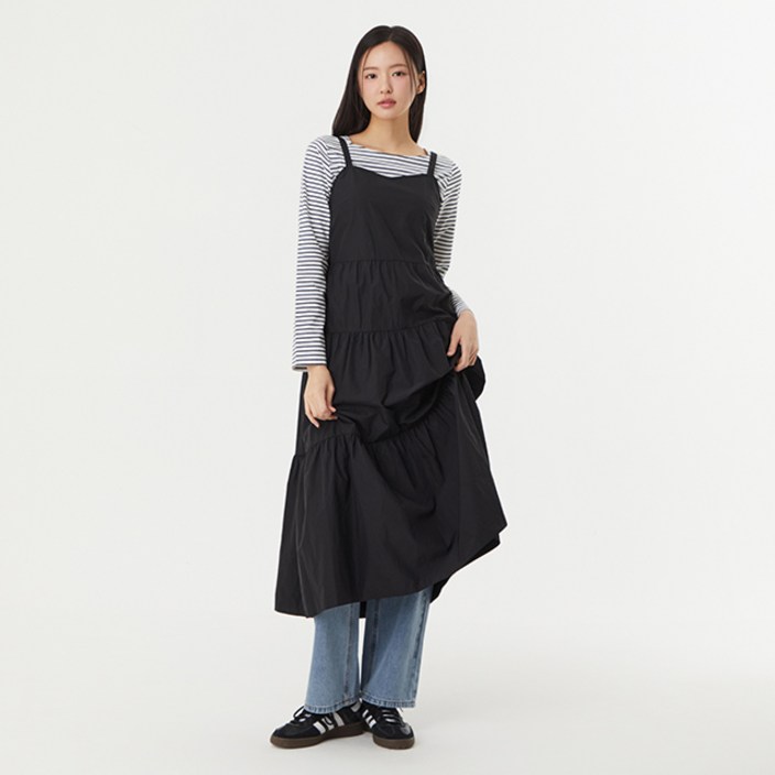 플라스틱아일랜드 여성용 뷔스티에 티어드 롱 원피스 PR1WO701