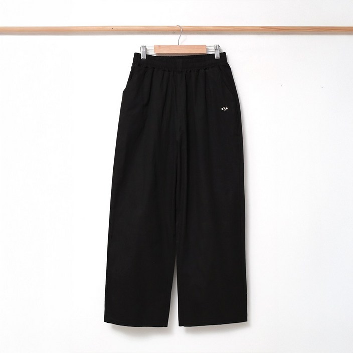 허리밴딩 워싱면 와이드 9부 여성바지 데일리 뒷포켓 팬츠