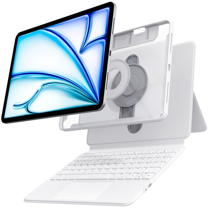 AITEWO 아이패드 키보드 케이스 매직 맥세이프 세로 가로 높이조절 펜슬수납 트랙패드 M4 M5 A16 10.91112.913인치 프로1234세대 에어4567, 화이트, 1개