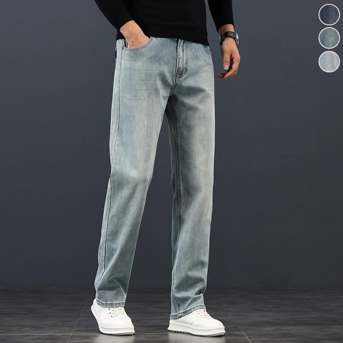 wassup 남자청바지 널찍하다 스판일자청바지 추동 빅 사이즈 긴바지