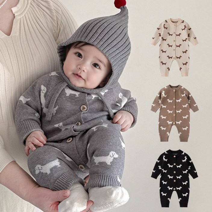 몽실이 퍼피 니트 긴팔우주복 아동 유아 남아 여아 가을 봄 점프슈트 외출복