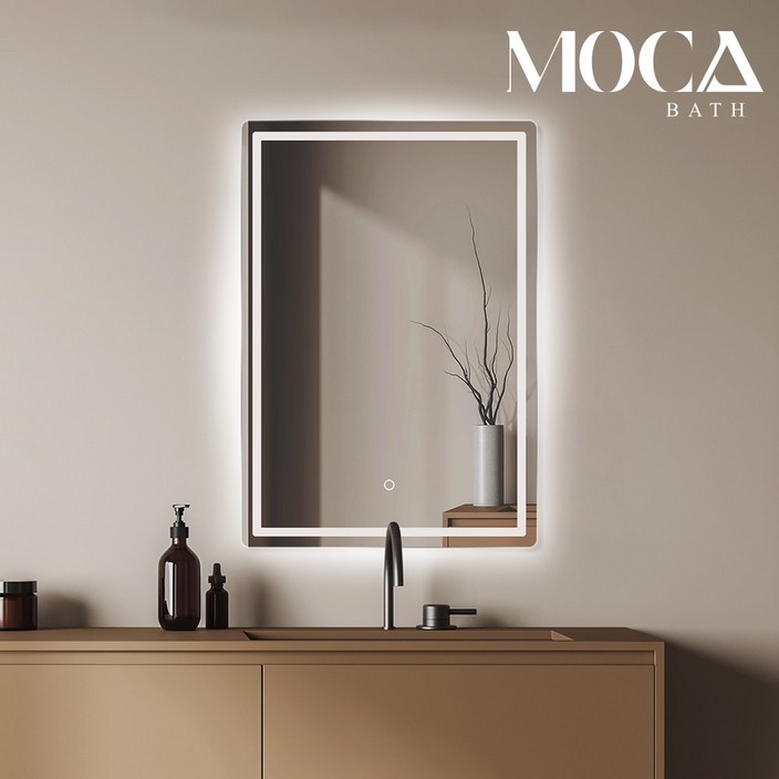 모카바스 화장대거울 욕실 인테리어 선반 간접 루미나 사각 LED 직접 간접 조명 거울, 3000K 전구색 주문제작