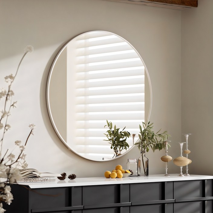 뷰티피크 화장대 거울 원형 벽걸이형 욕실거울, 화이트760cm