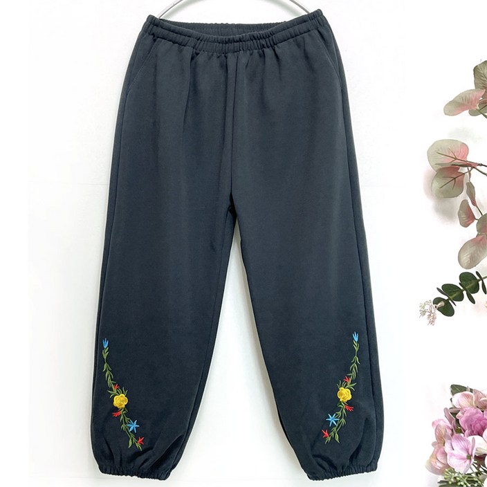 국민할매 엄마옷 도톰 융안감 스판 밑단꽃자수 몸빼바지[HW-088-1] 겨울바지 요양원옷