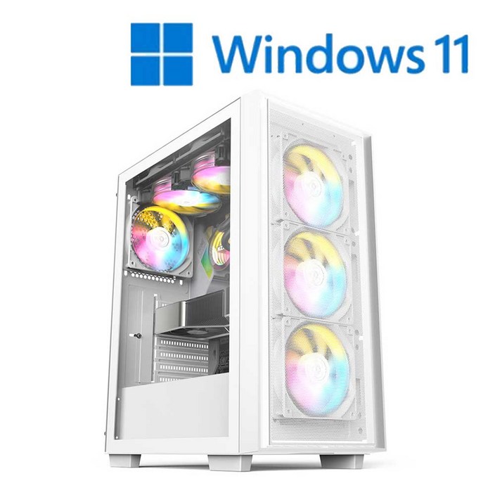 포유컴퓨터 게이밍 조립 PC 컴퓨터 윈도우 포함 본체, 화이트, W10, 1GB, WIN11 Home