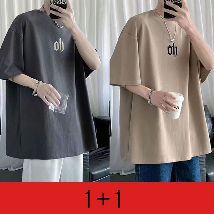1+1 오버사이즈 반팔  티셔츠 데일리 여름 루즈핏 5부 상의 캐주얼 이너티 반소매 남성 티셔츠 남성반팔티 박시티  WAWAMIYA
