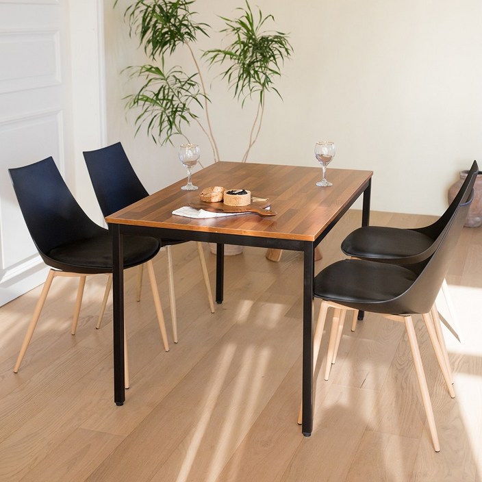 소담갤러리 멀바우 스틸 4인용 식탁세트 1200 테이블 C, 식탁+의자블랙 - 쇼핑앤샵