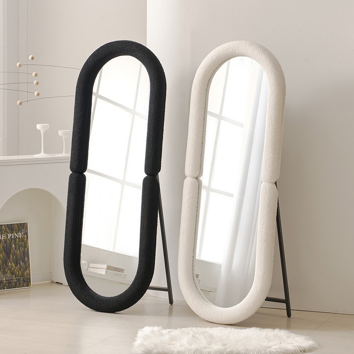 포세 부클레 패브릭 라운드 대형 1600 인테리어 스탠드 전신 거울 2color, 블랙