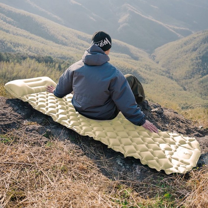 경량 캠핑 에어매트 접이식 자충매트 더블 두께 5cm 베개 일체형 에어매트 캠핑매트